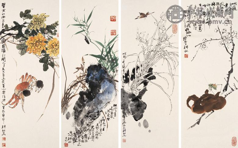 韩敏 甲申(2004年)作 四君子图(4幅) 镜心 设色纸本