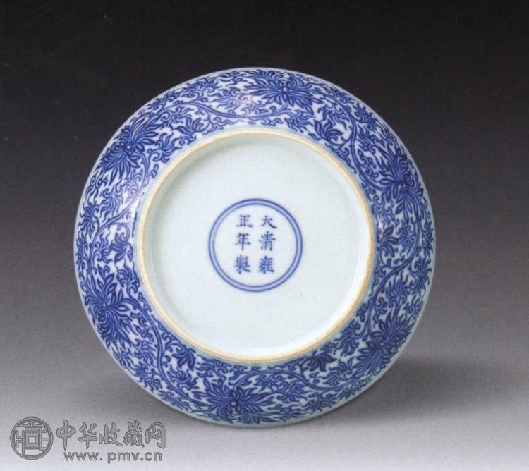 清雍正 青花缠枝花卉盘