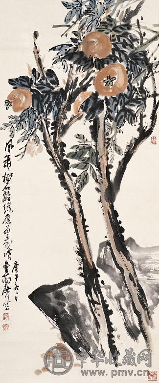 曹简楼 1990年作 石榴 立轴 设色纸本