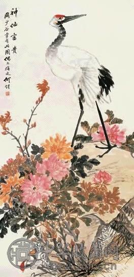 何煜 神仙富贵图 立轴 设色纸本