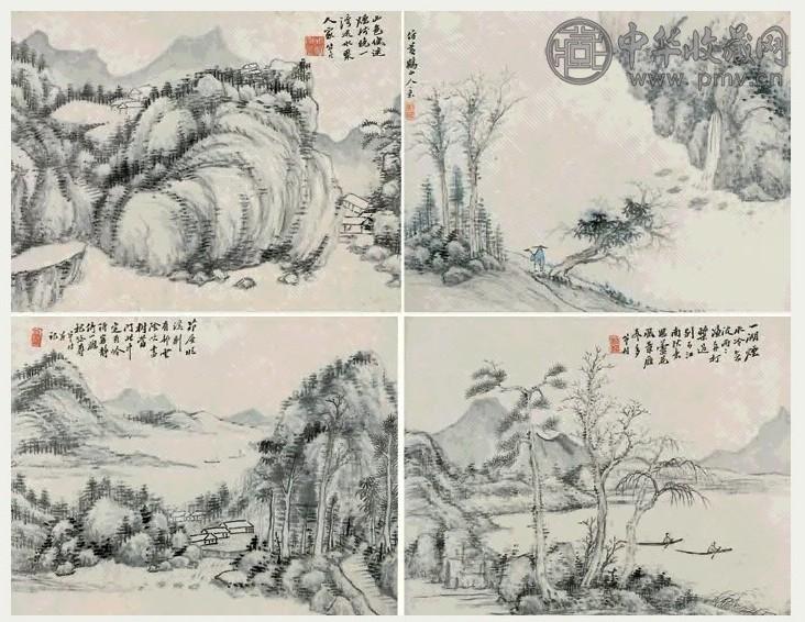 张宗苍 山水 册页(8开选4) 纸本