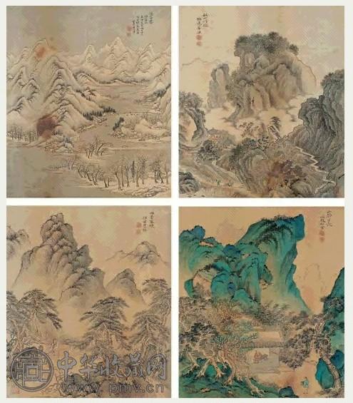 翟大坤 辛卯(1771年)作 仿古山水 四镜心 设色绢本