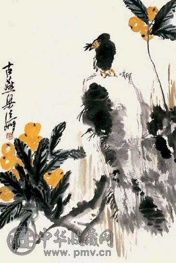 梁崎 花卉 立轴 设色纸本