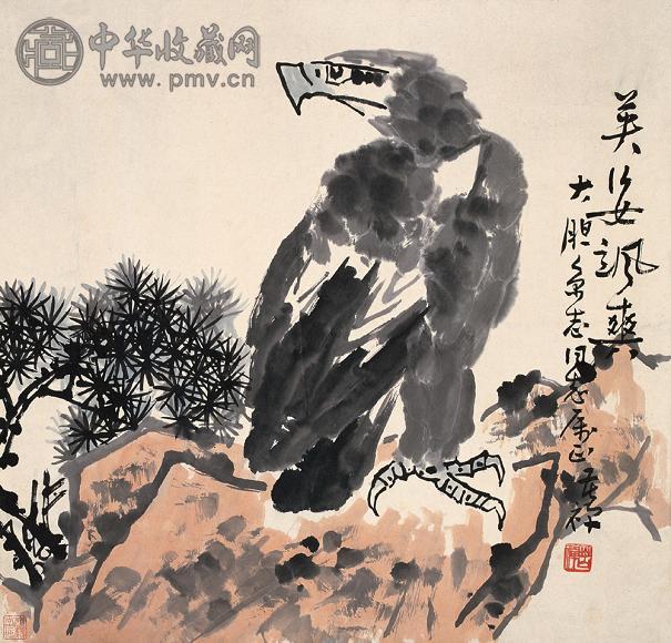 李苦禅 英姿飒爽 立轴 设色纸本