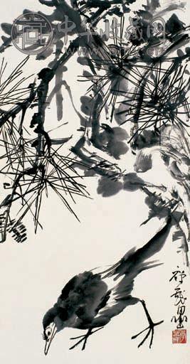 李苦禅 松雀图 立轴 水墨纸本