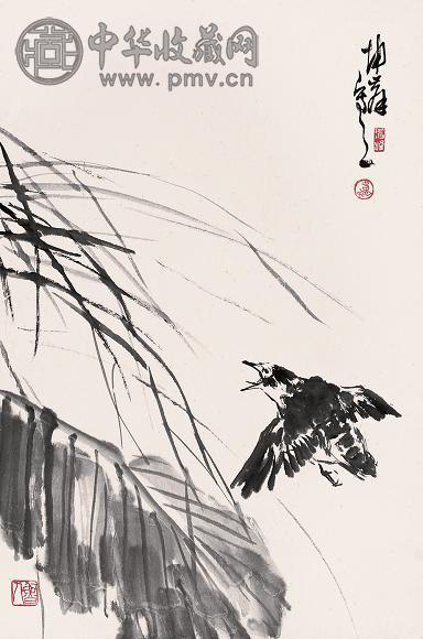 卢坤峰 飞鸟 立轴 水墨纸本