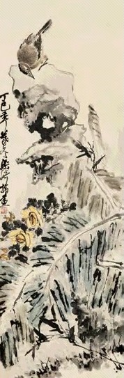 梁崎 丁巳(1977年)作 觅 立轴 设色纸本