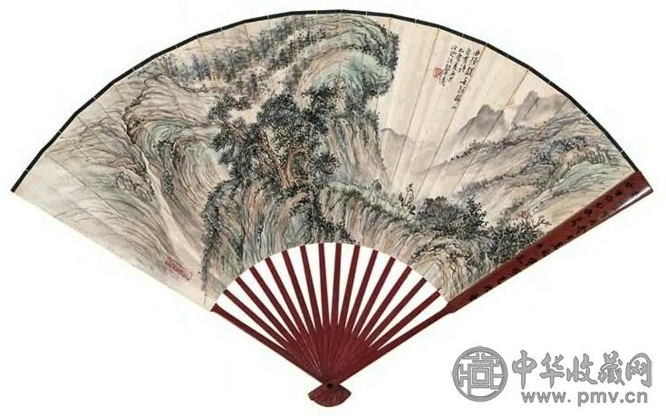 汪声远 1945年作 曲径归山 扇面 设色纸本