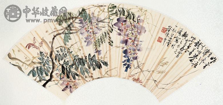 陈半丁 1933年作 紫藤 扇面 设色纸本