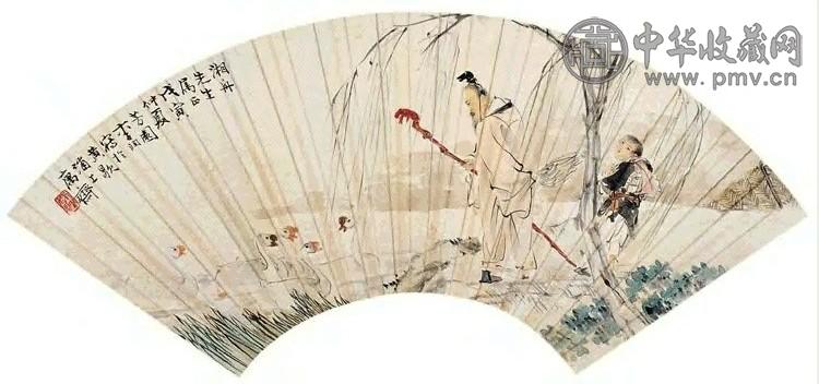 李芳园 人物 扇面 设色纸本