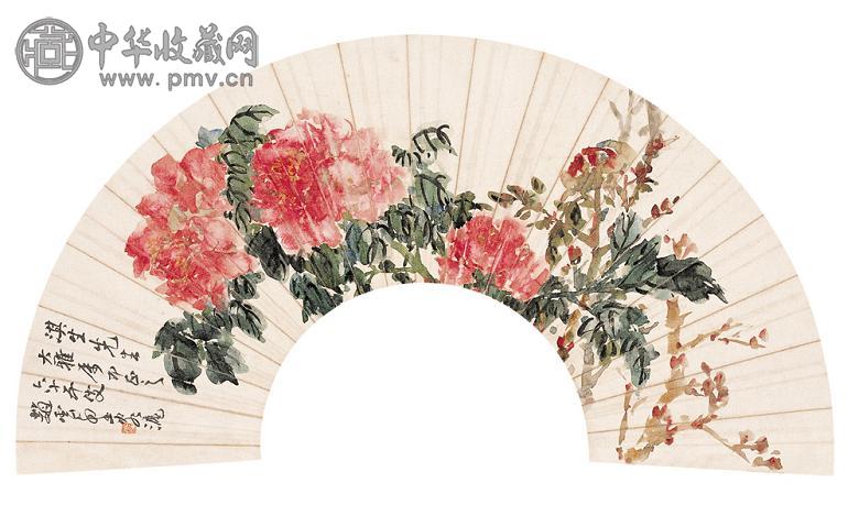 赵云壑 国色天香 扇面 设色绢本