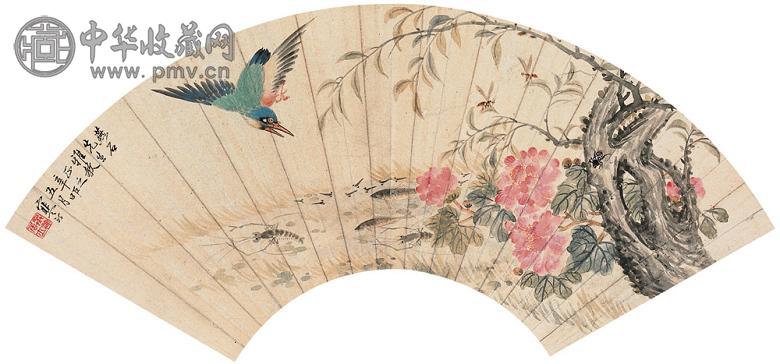 江寒汀 1951年作 花鸟 扇面 设色纸本