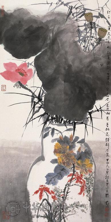 陆春涛 2004年作 双色莲花 立轴 设色纸本