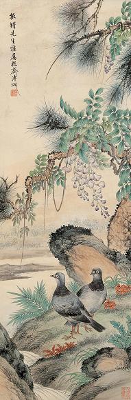 溥僴 双鸽 镜心 设色纸本