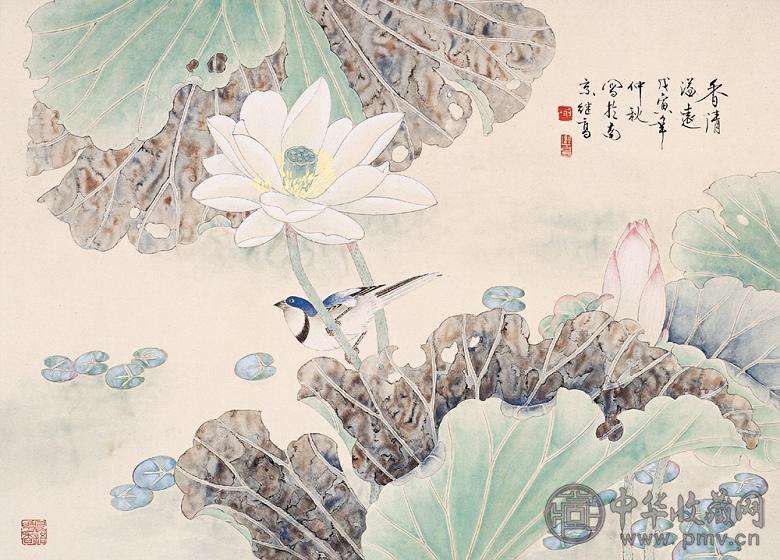 喻继高 1998年作 工笔荷花 设色纸本