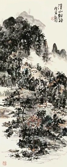 龙瑞 深山细雨 轴 设色纸本