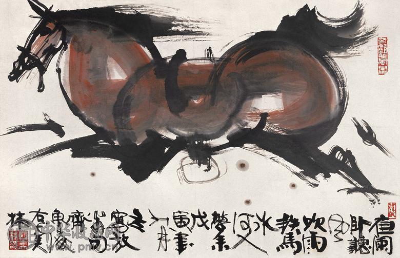 韩美林 1998年作 铁马冰河 镜心 设色纸本