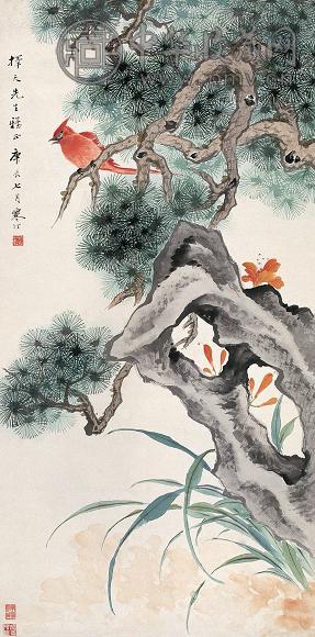 江寒汀 庚辰(1940年)作 红绶图 立轴 设色纸本