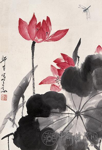 娄师白 荷花蜻蜓 立轴 纸本