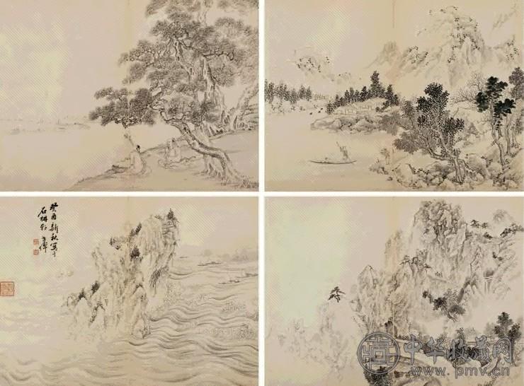 李世倬 癸酉(1753年)作 仿各家山水册 九幅 册页 水墨纸本