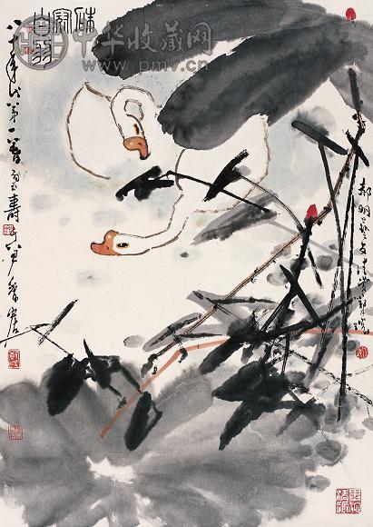 郑乃珖 朱冠白羽 立轴 设色纸本