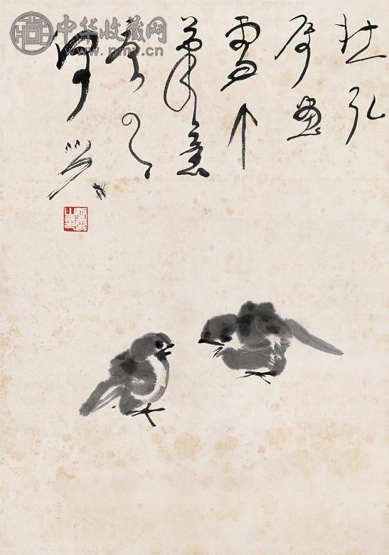 唐云 双雏图 立轴 水墨纸本