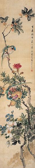 朱偁 壬辰(1892年)作 花鸟 立轴 设色绢本