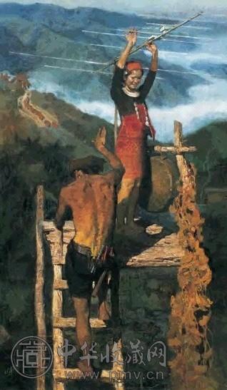 陈衍宁 1984年 架电线 布面油画