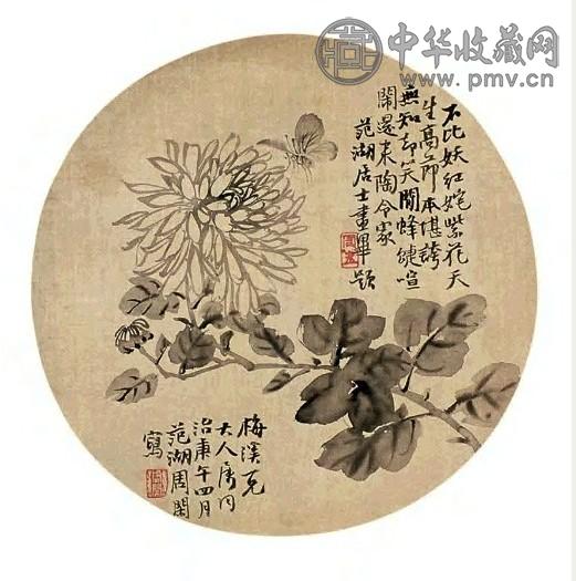 周闲 花卉 单片 设色绢本