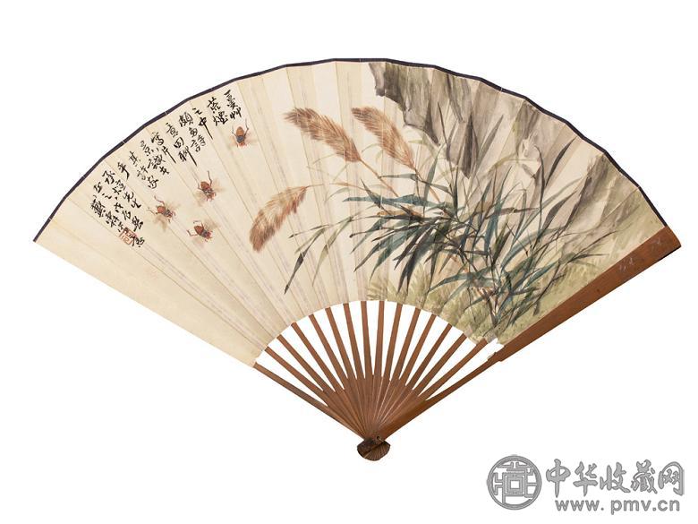 李瑞清 花虫 成扇 设色纸本