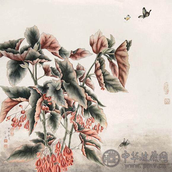 张小千 海棠蝴蝶 镜心 设色纸本