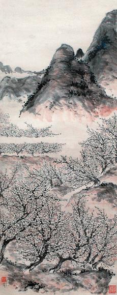 汪吉麟 梅岭新春 立轴 设色纸本