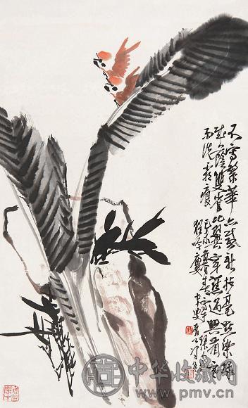 冯凭 花鸟 立轴 设色纸本