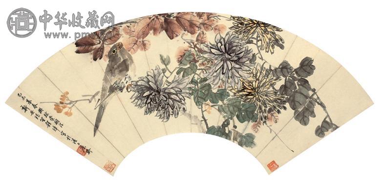 程璋 花鸟 镜心 扇面 设色纸本