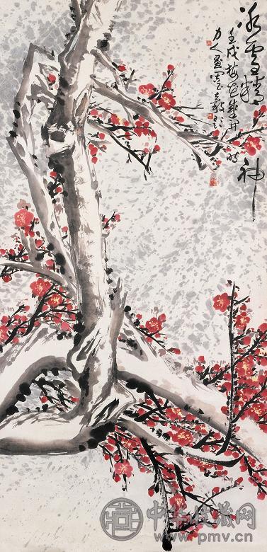 盛力人 梅花 立轴 设色纸本