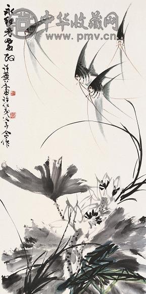 许麟庐 许化夷 荷花金鱼 镜心 设色纸本