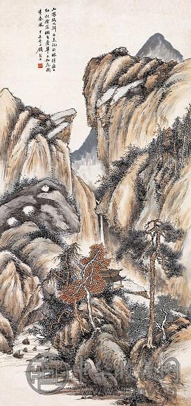 顾麟士 1907年作 红松苍翠图 立轴 设色纸本