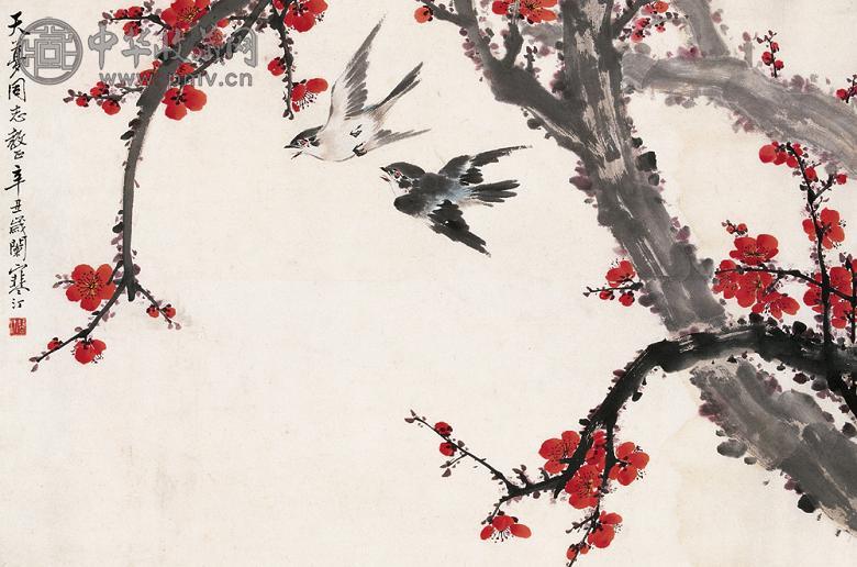 江寒汀 辛丑(1961年)作 喜上梅梢 立轴 设色纸本