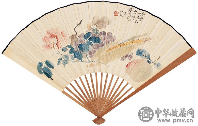 吴琴木 己巳(1929年)作 果品图 成扇 设色纸本