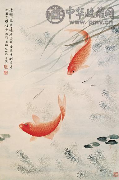 吴青霞 双鱼 立轴 设色纸本