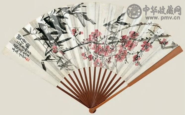 赵子云 1925年 双清图 隶书 成扇