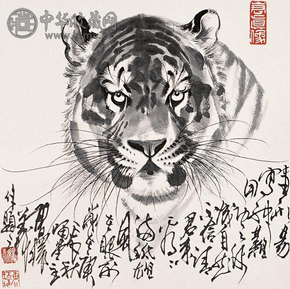 曹怀义 庚辰(2000年)作 虎 镜心 水墨纸本