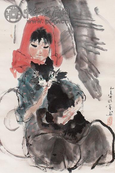 陈衍宁 少女图 立轴 设色纸本