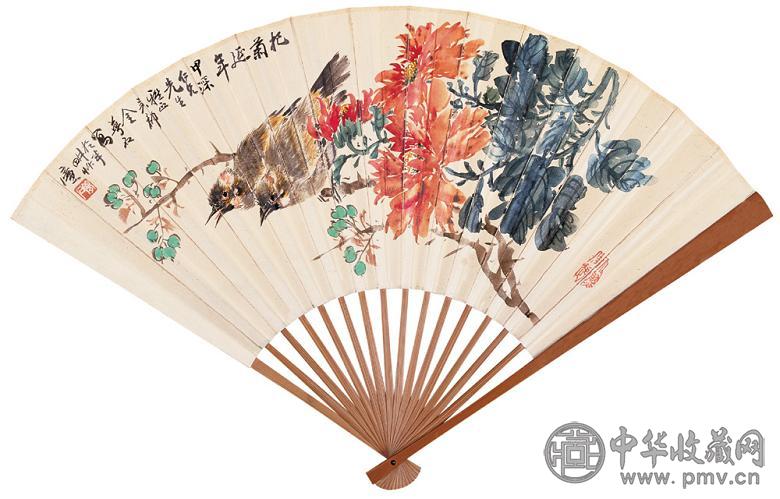 金梦石 杞菊延年 成扇 设色纸本