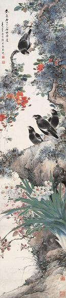 颜伯龙 辛巳(1941年)作 花鸟 立轴 纸本