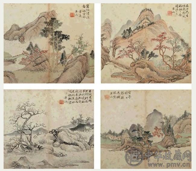 毕涵 仿古山水 册页 八开 水墨、设色纸本