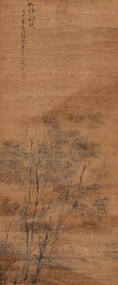 赵左 柳塘钓艇 立轴 设色纸本