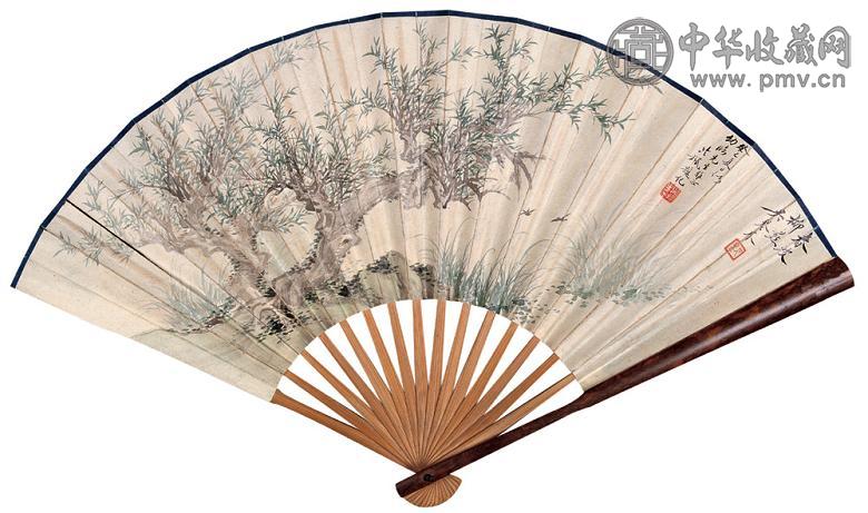 吴琴木 春波柳燕 成扇 设色纸本