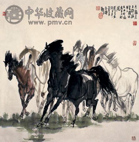 吴团良 六骏图 镜心 设色纸本