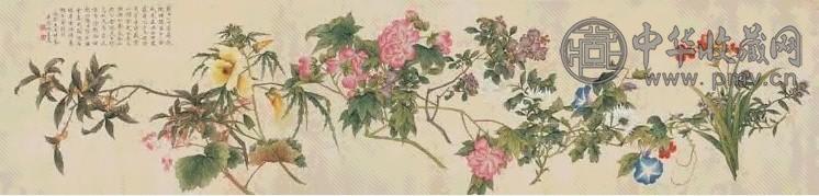 缪嘉蕙 百卉争春 平卷 设色绢本